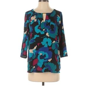 DANA BUCHMAN BRIGHT FLORAL LONG SLEEVED BLOUSE, SIZE SMALL